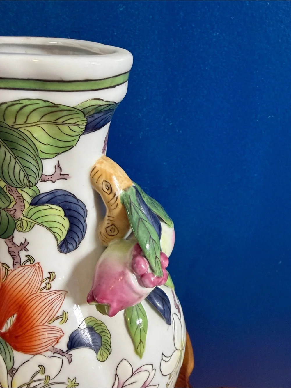 Vintage Andrea by Sadek Chinoiserie Ceramic Vase with Pomegranate Handles